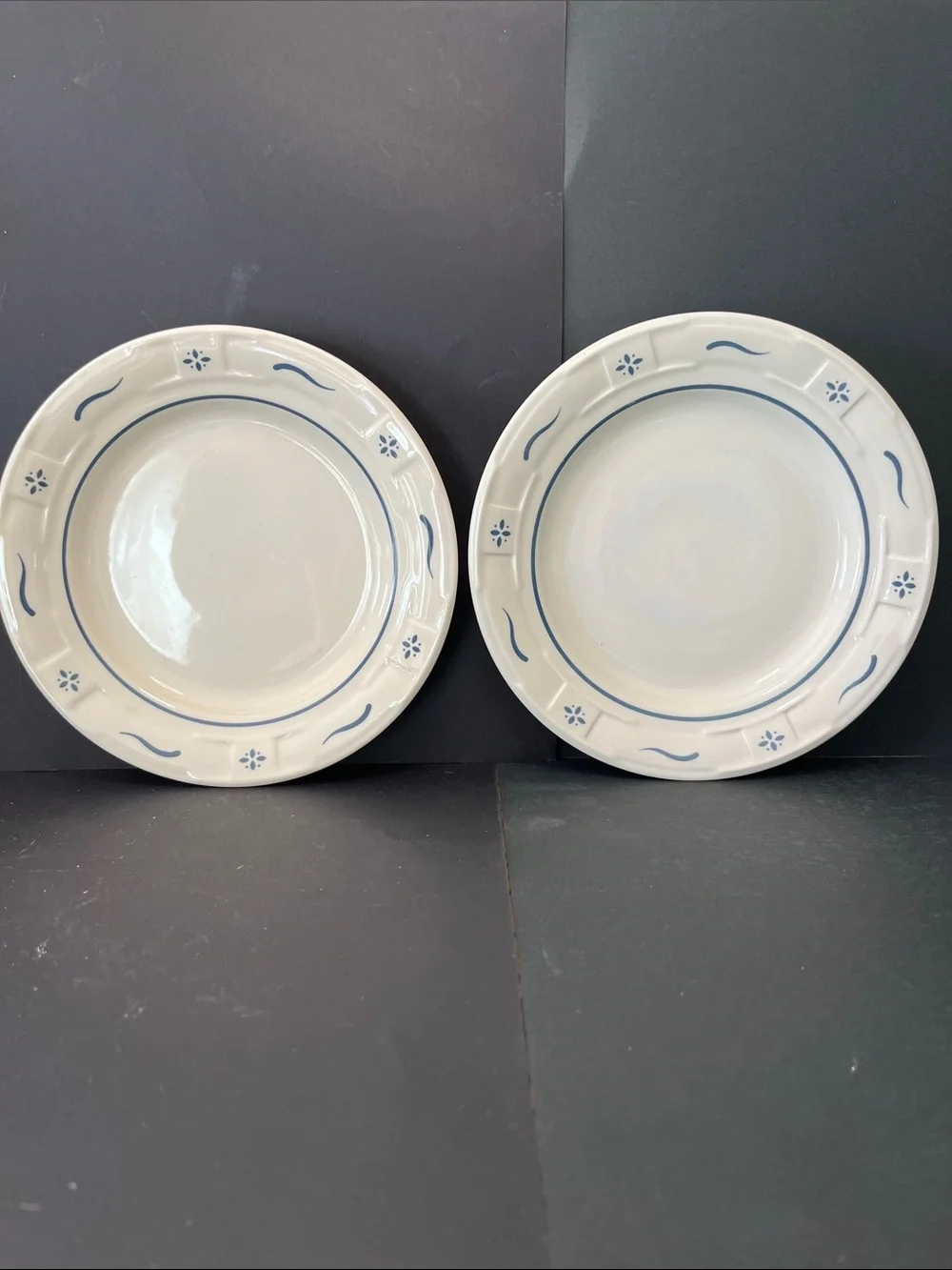Longaberger Pottery Blue & Ivory Dinner Plates Set of 2 Made in USA